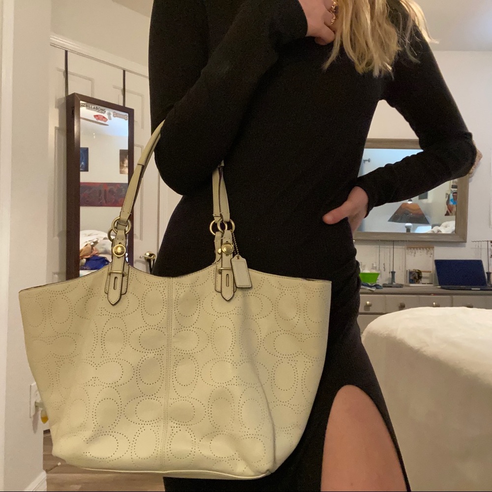 Perforated Signature “C” Tote shoulder Bag